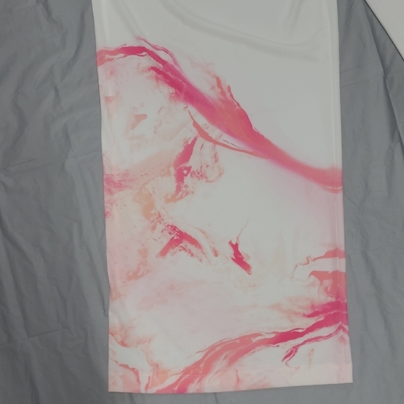 White Palazzo Pants with Pink Marble Design Wide Leg High Rise Bohemian Artsy - Picture 11 of 12